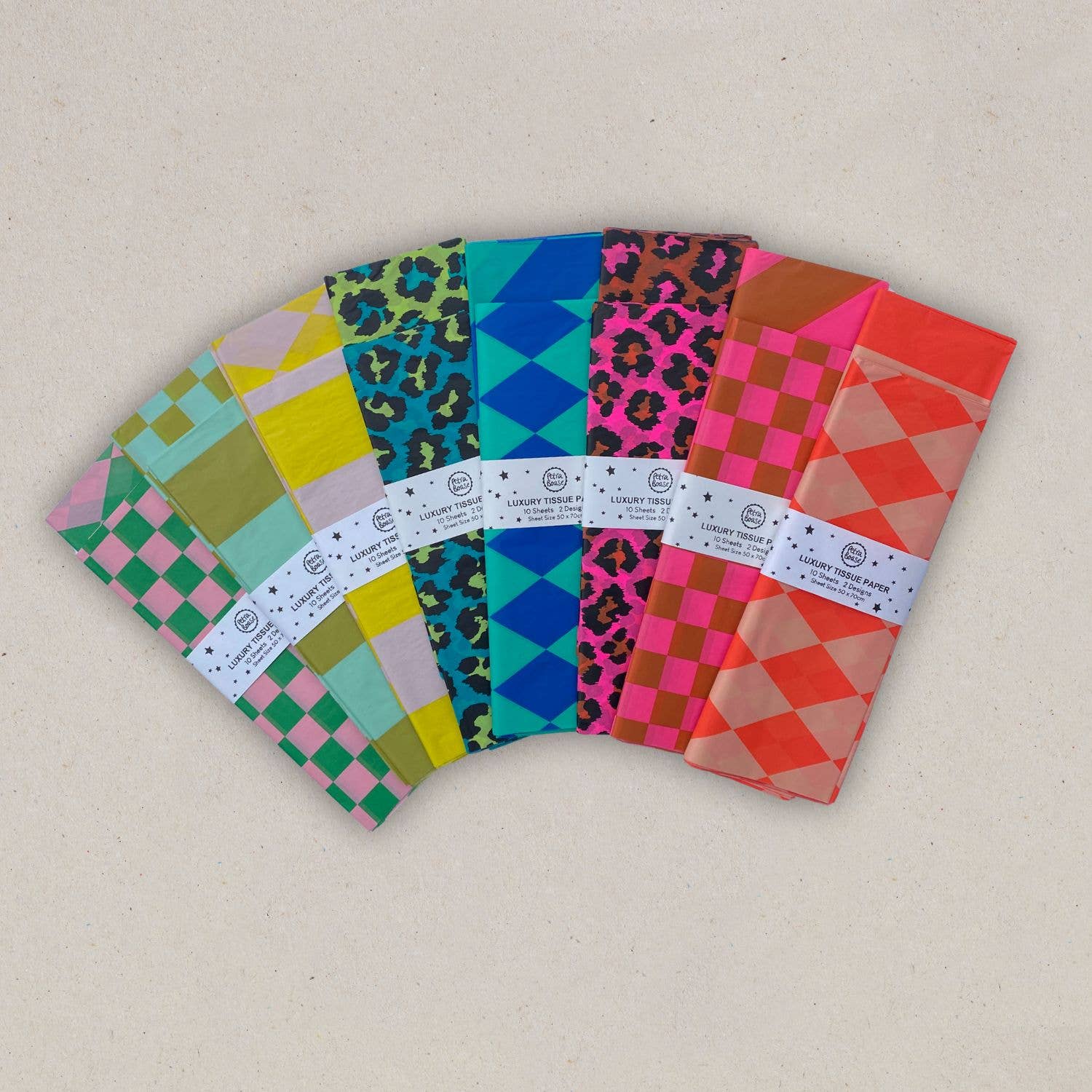 Petra Boase Luxury Tissue Paper Chequerboard/Stripe - Pale Olive/Turq