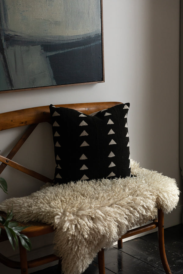 Vintage Mud Cloth Cushion | Esther | Black Triangles-Cushion-Ondine Ash-Ondine Ash