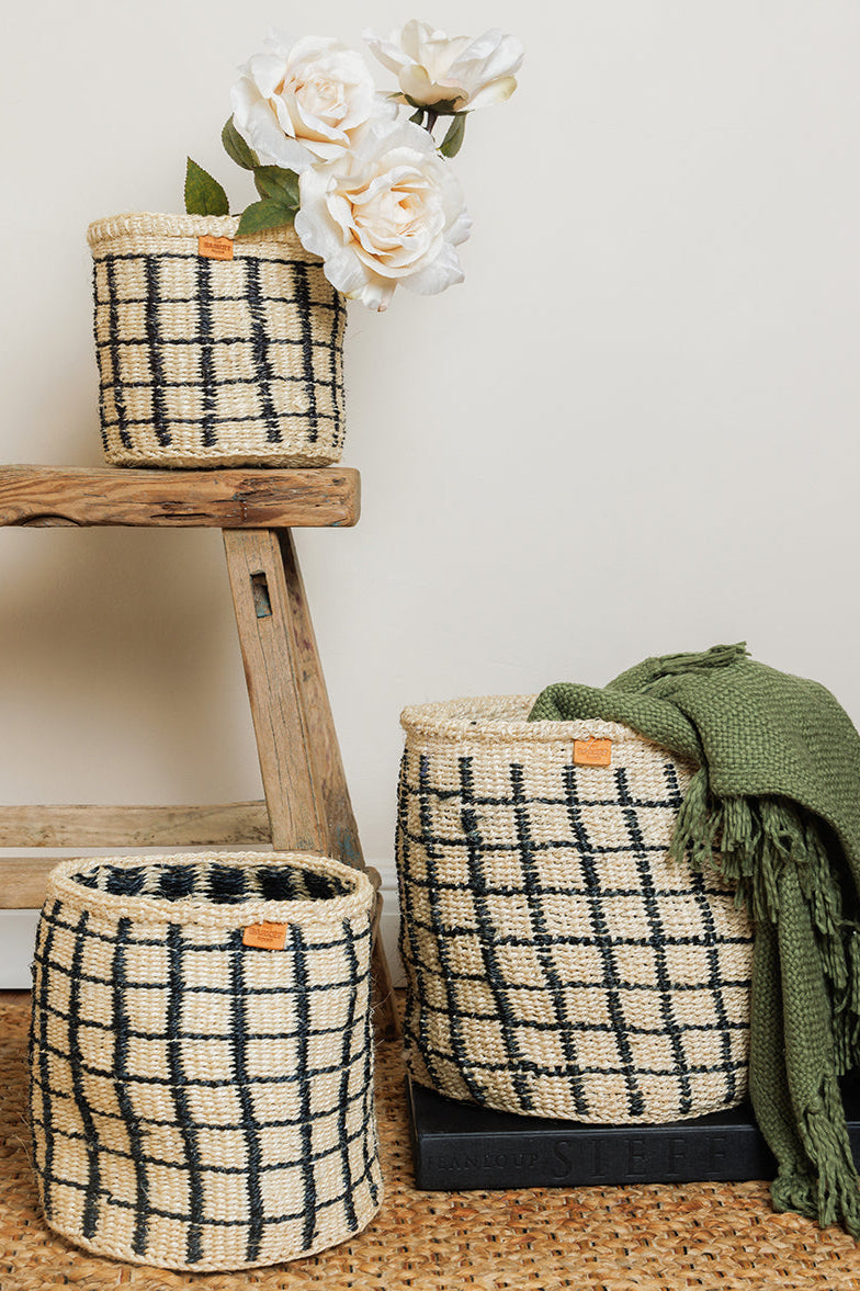 Sisal Basket | Charcoal Check