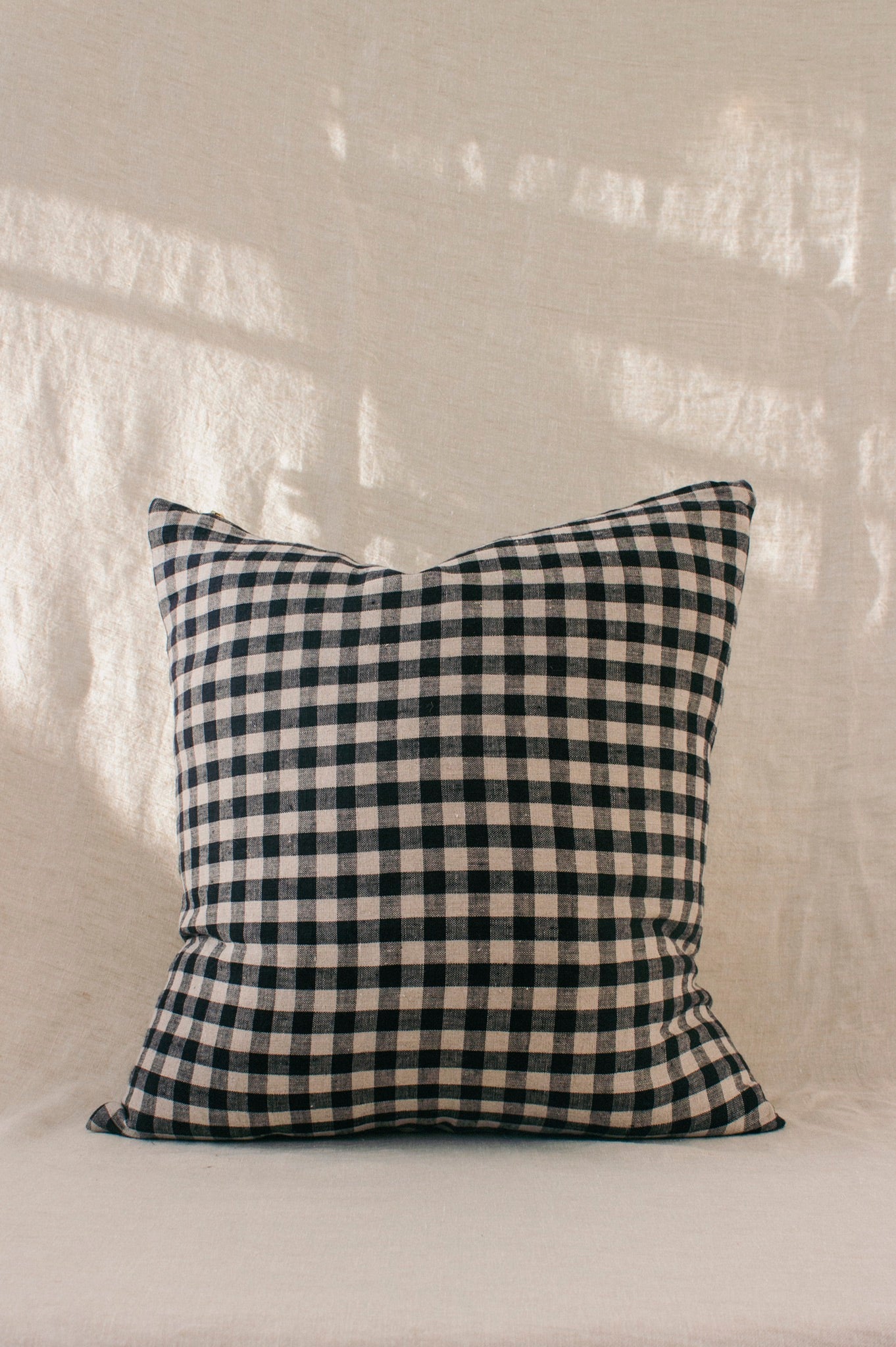 Linen Gingham Cushion | Washed Black