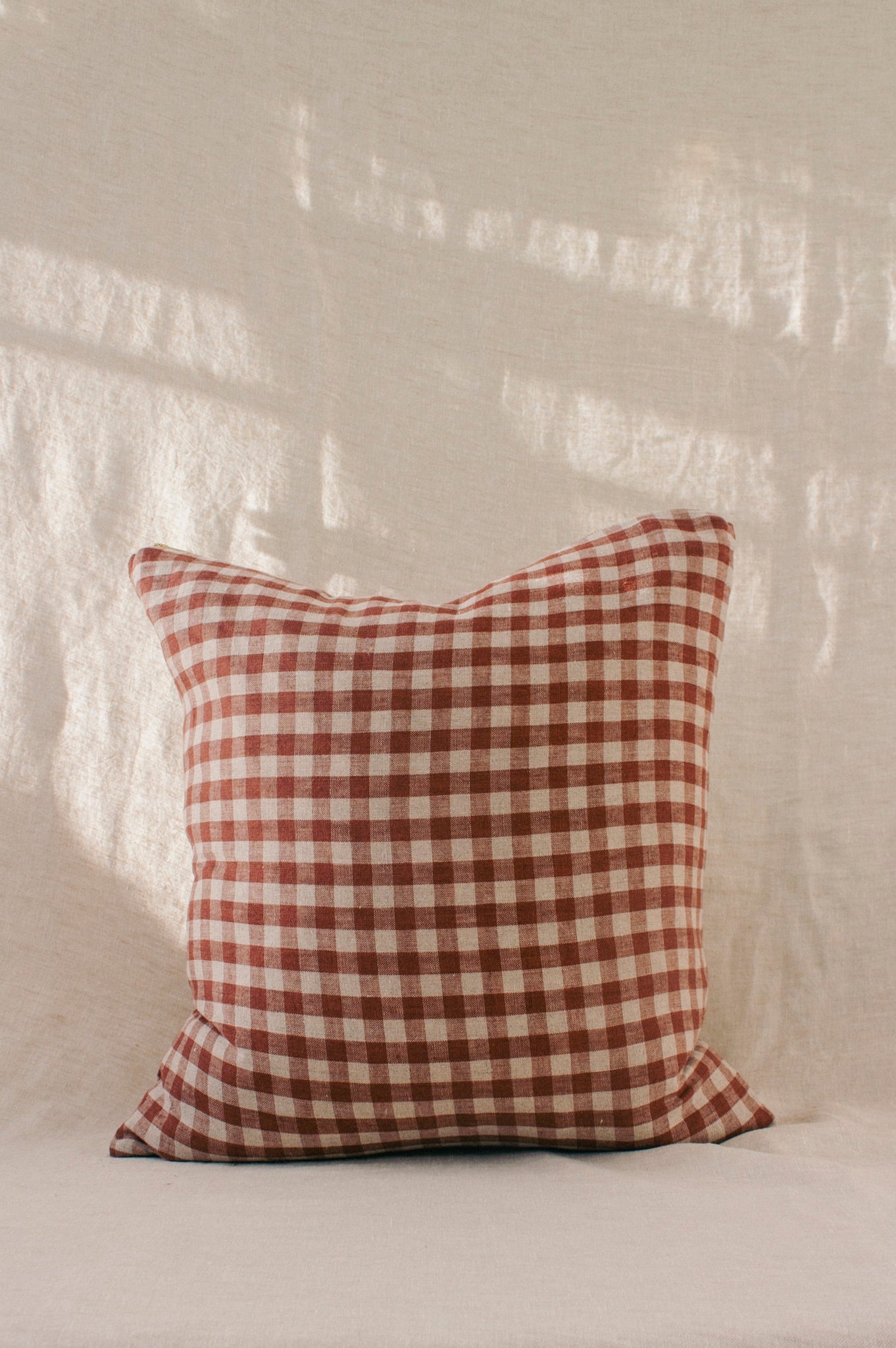 Linen Gingham Cushion | Baked Clay
