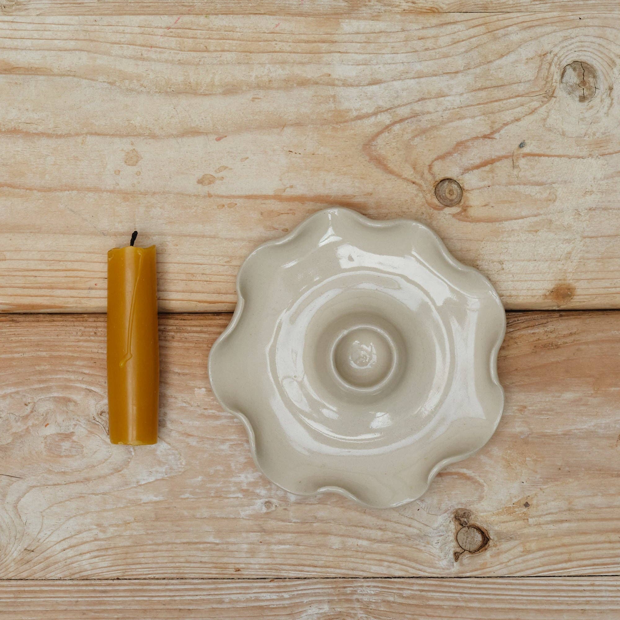 Frilly Candle Holder | Off White Glaze