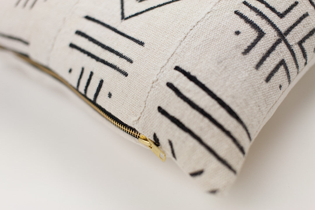 Emily White Mud Cloth Cushion-Cushion-Ondine Ash-Ondine Ash