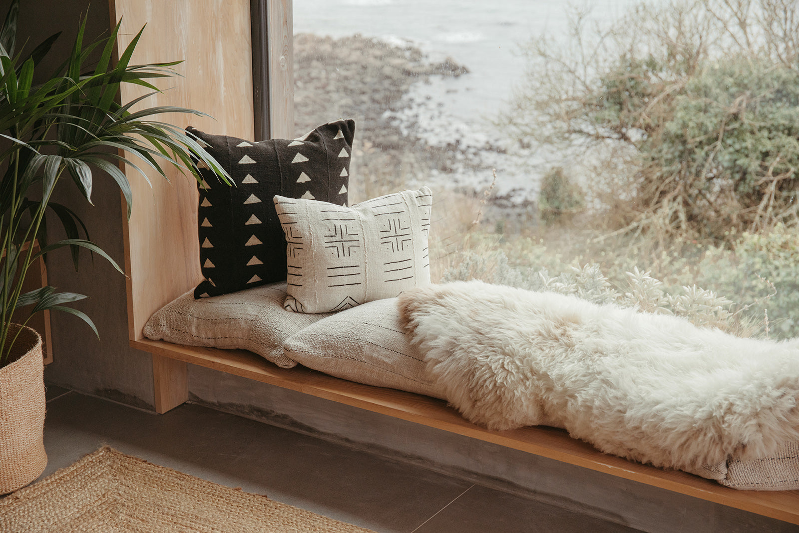 Vintage Mud Cloth Cushion | Esther | Black Triangles-Cushion-Ondine Ash-Ondine Ash