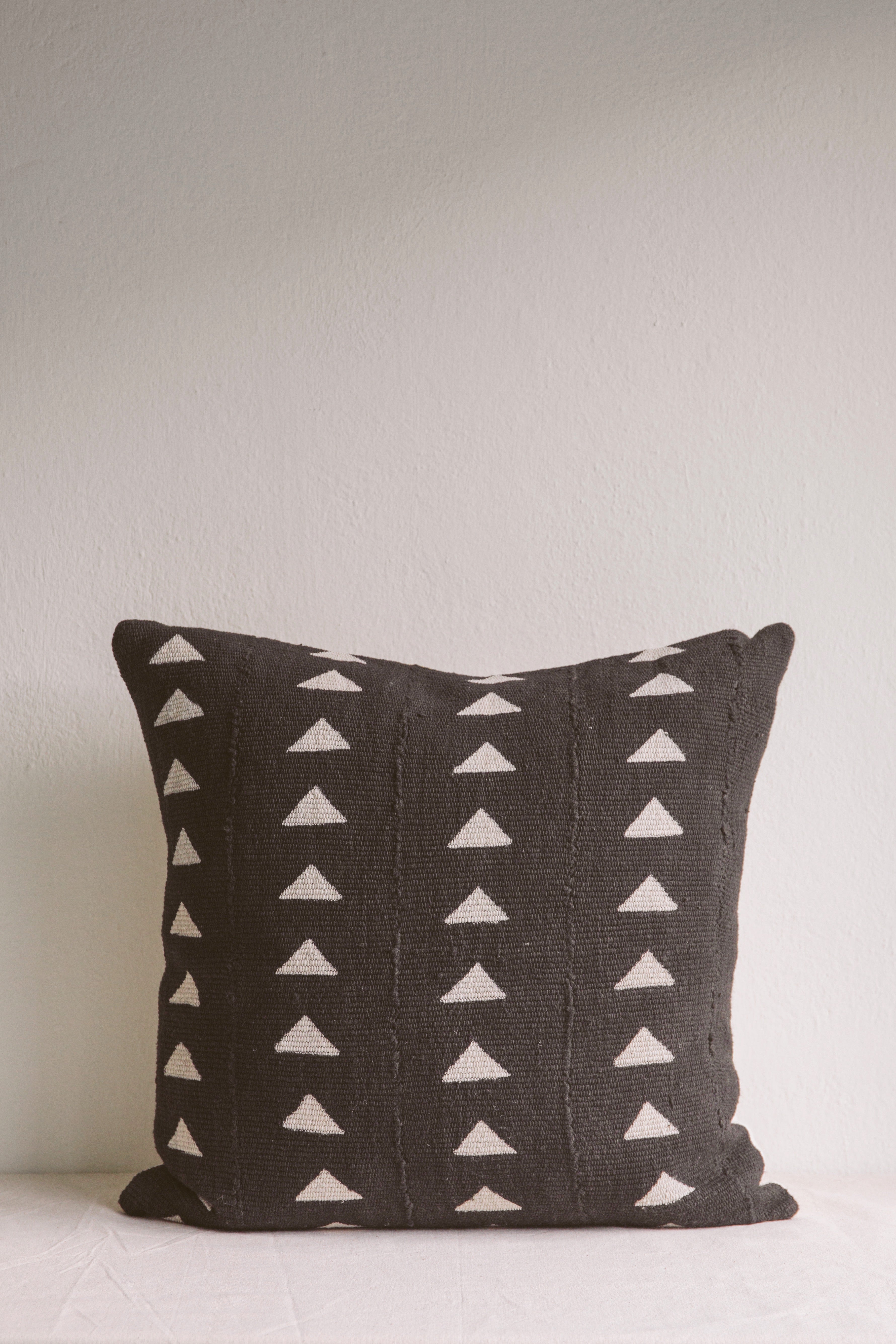 Vintage Mud Cloth Cushion | Esther | Black Triangles-Cushion-Ondine Ash-Ondine Ash