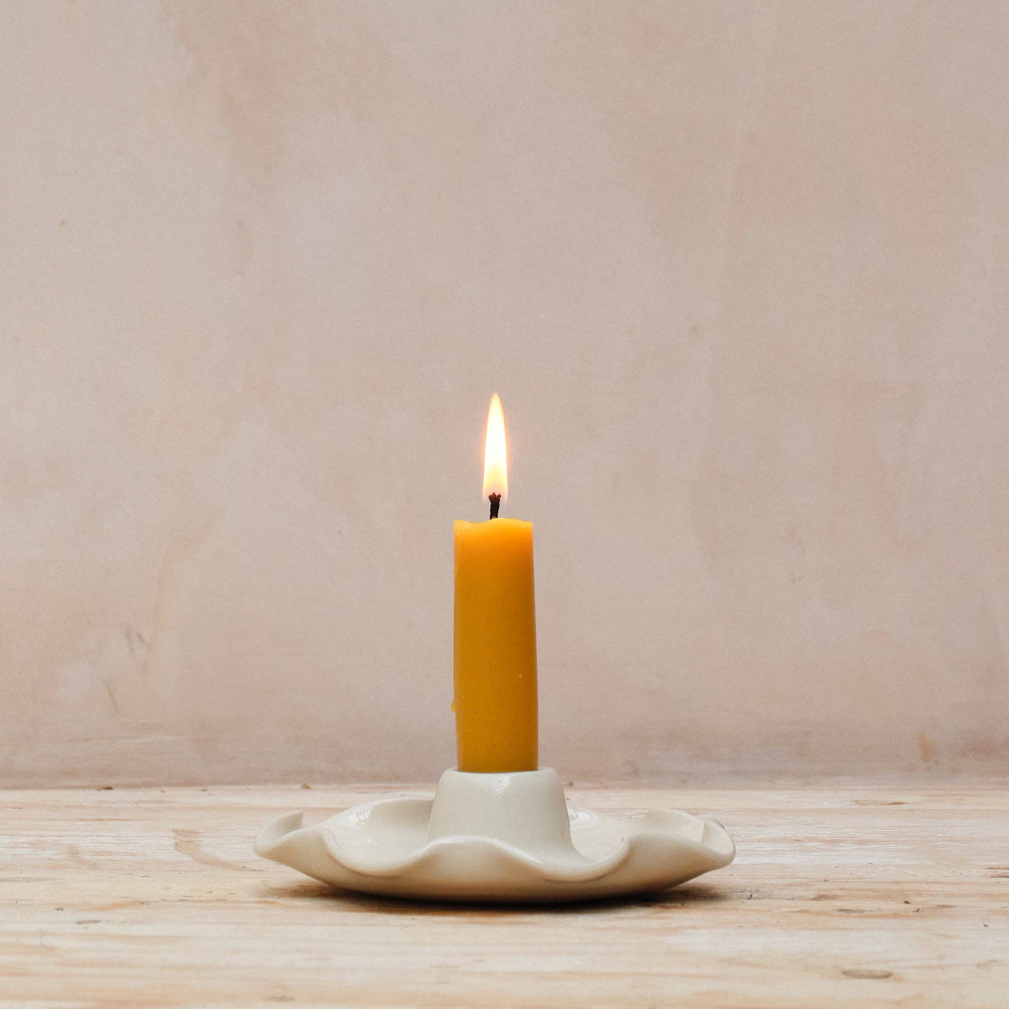 Frilly Candle Holder | Off White Glaze