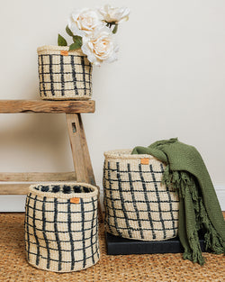 Sisal Basket | Charcoal Check