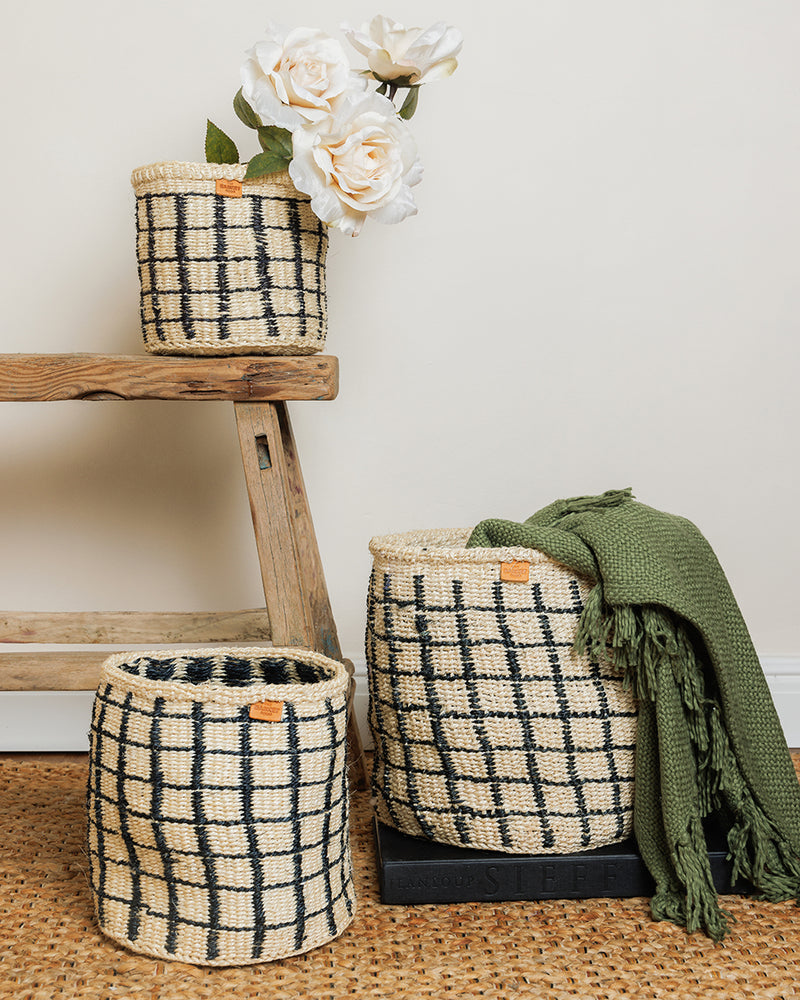 Sisal Basket | Charcoal Check