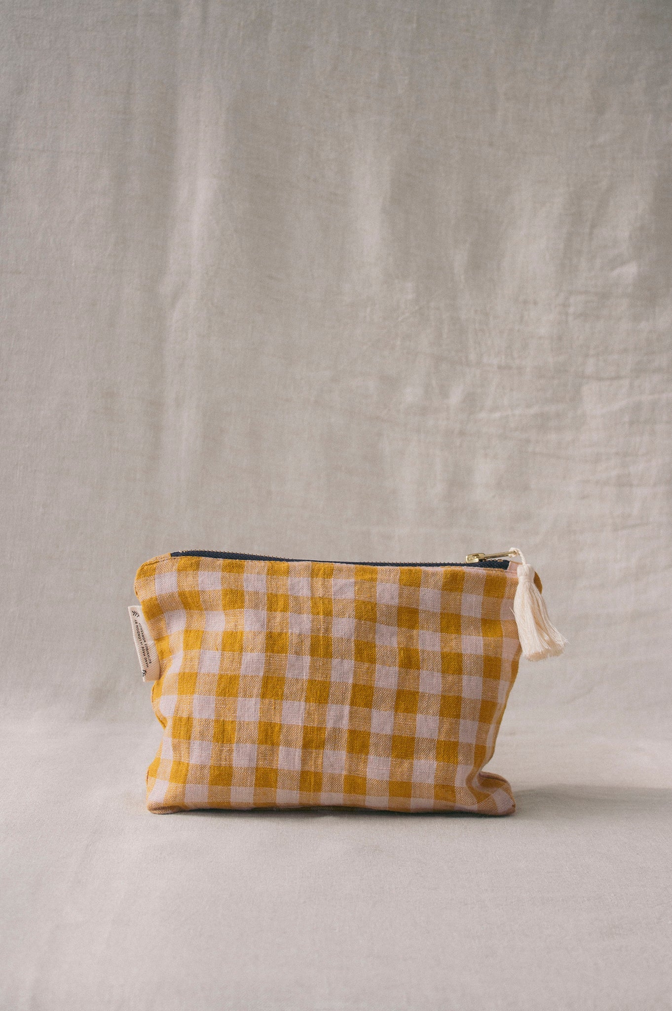 Linen Make Up Bag | Pink & Yellow Gingham