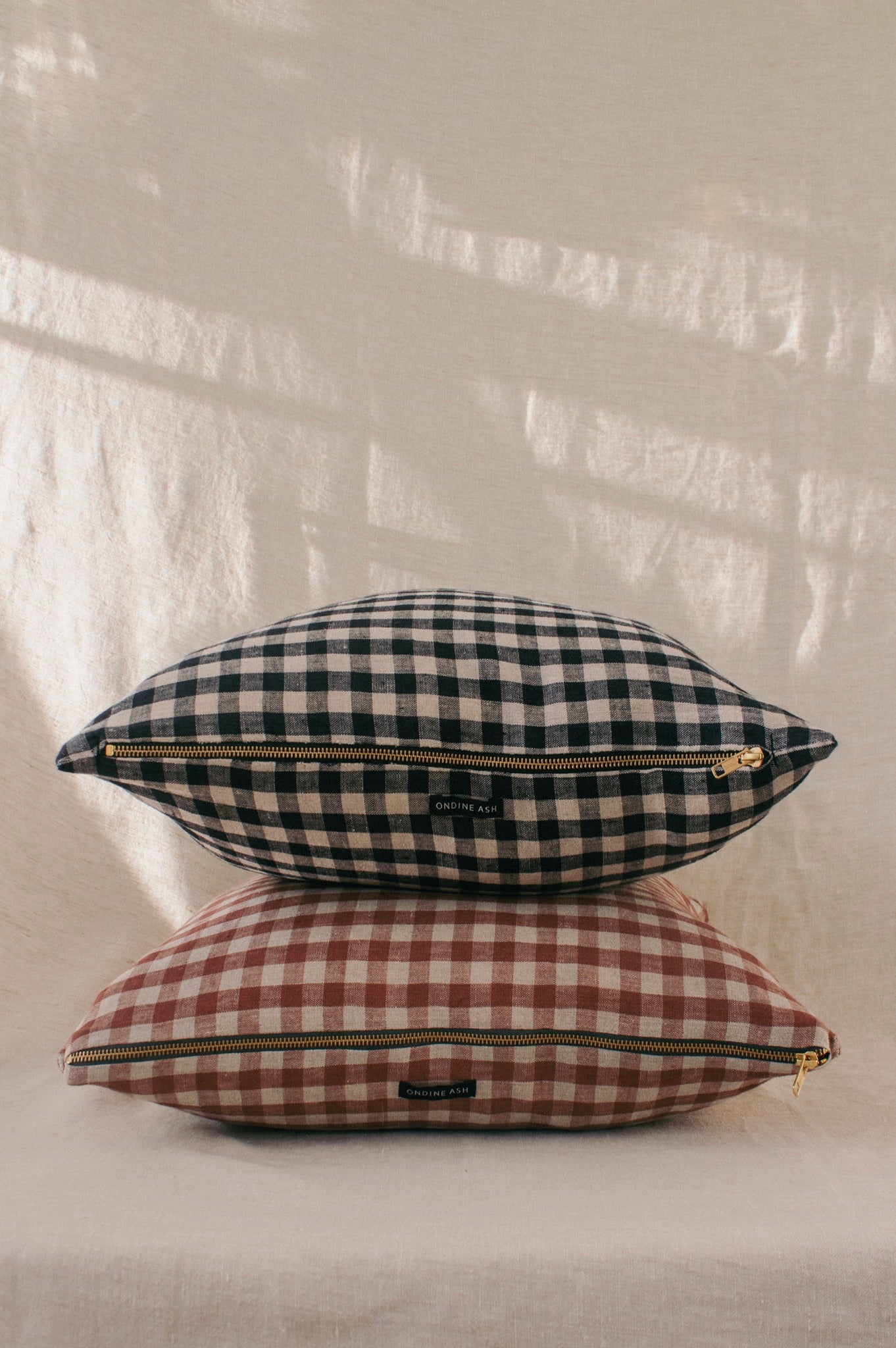 Linen Gingham Cushion | Baked Clay