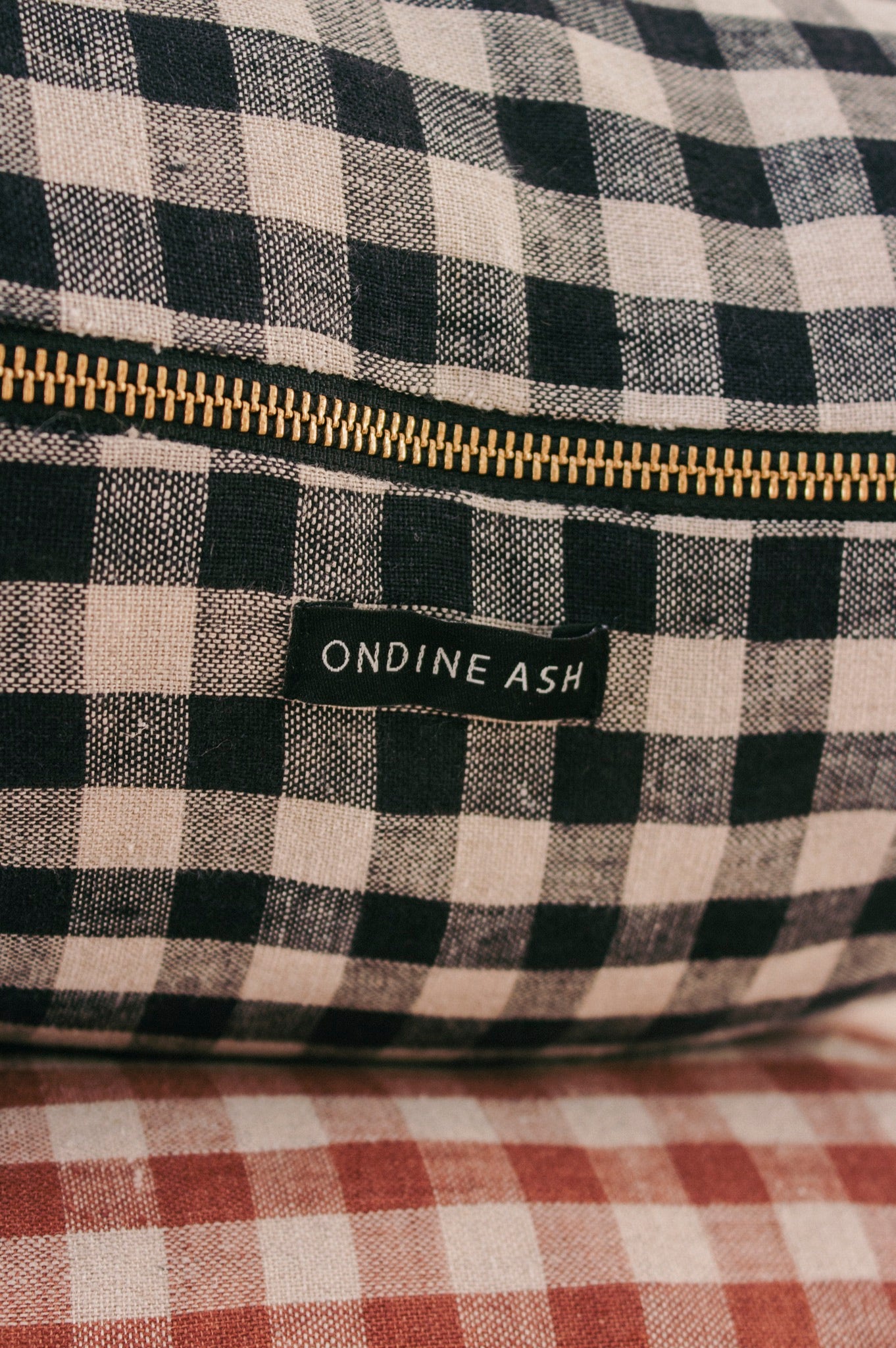 Linen Gingham Cushion | Baked Clay