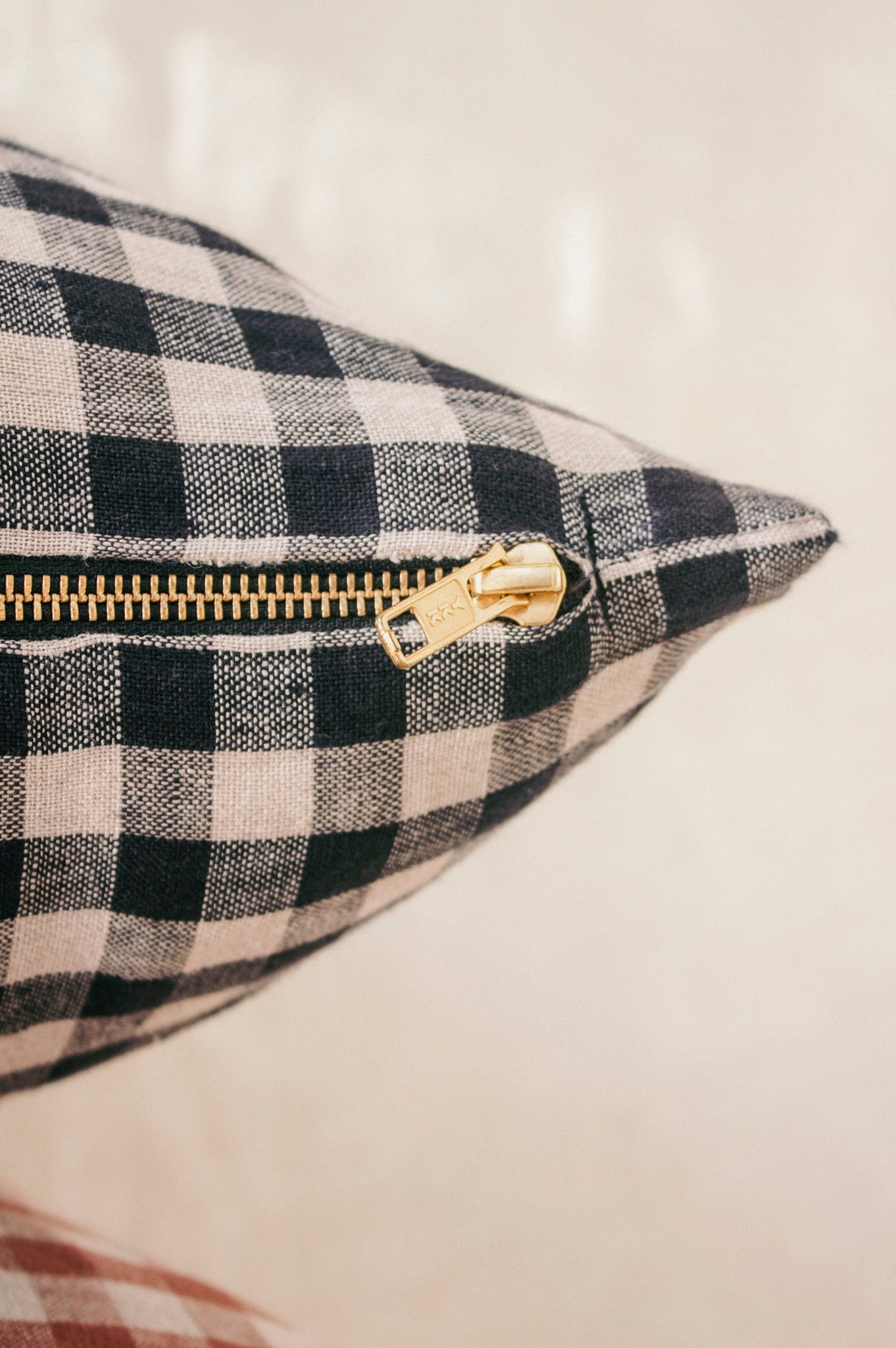 Linen Gingham Cushion | Baked Clay