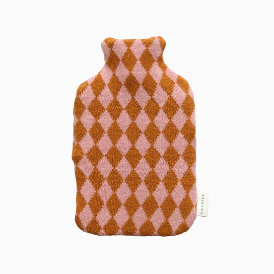 Chickpea Hot Water Bottle | Harlequin Caramel and Pink-hot water bottle cover-Chickpea-Ondine Ash