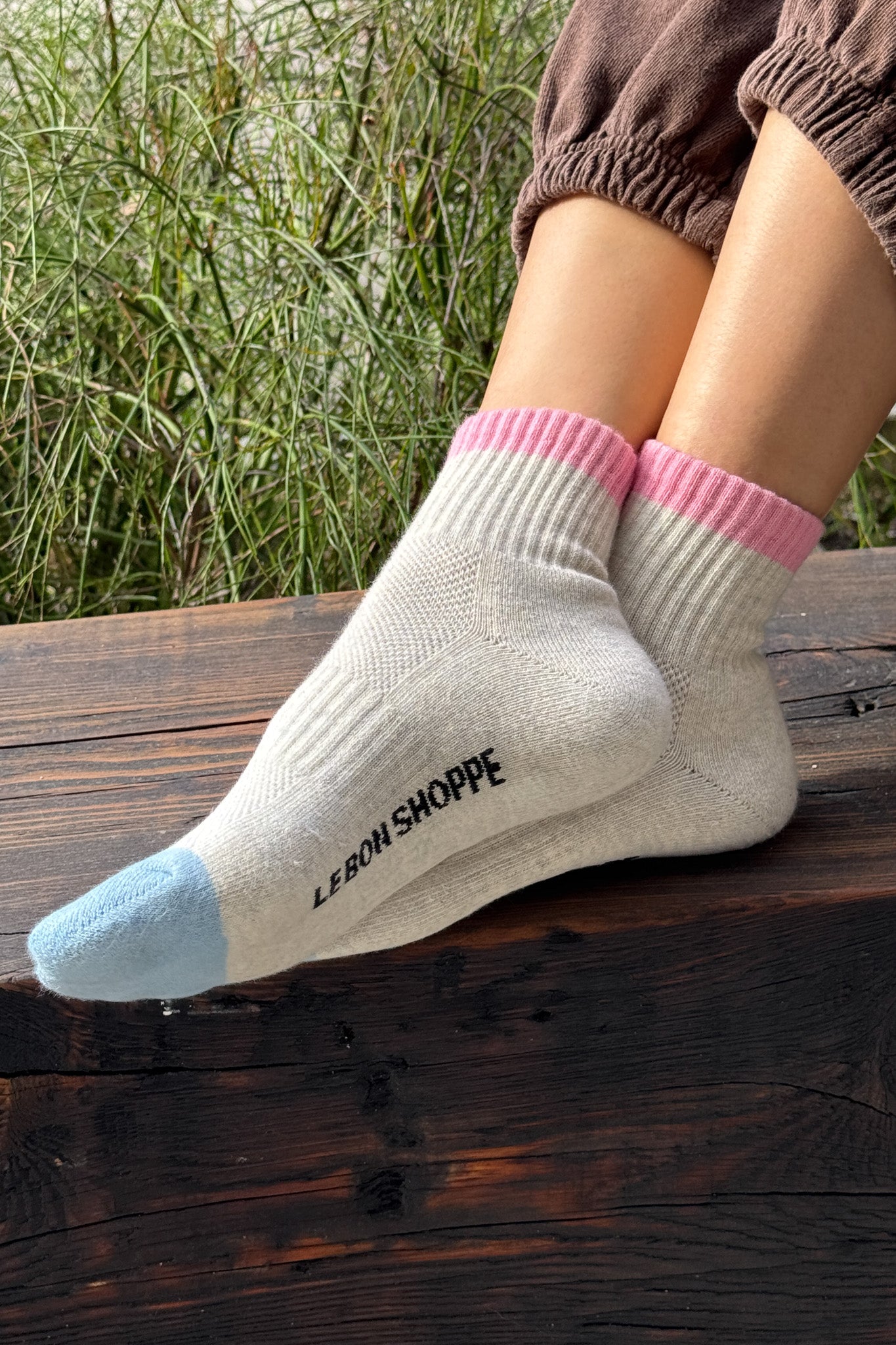 Le Bon Shoppe Girlfriend Socks | Grey Pink-Socks-Le Bon Shoppe-Ondine Ash