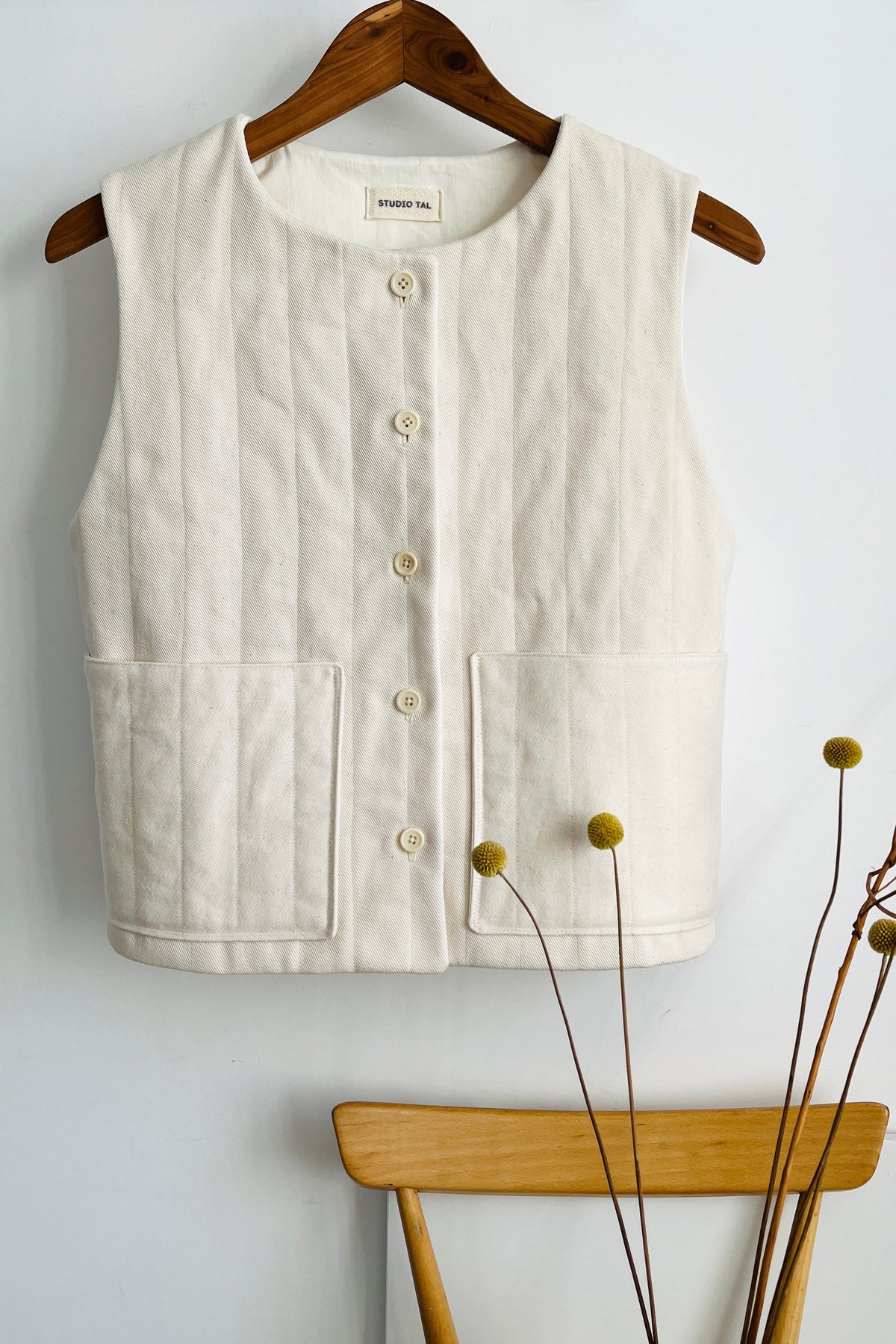 Studio Tal Quilted Button Vest | Ecru