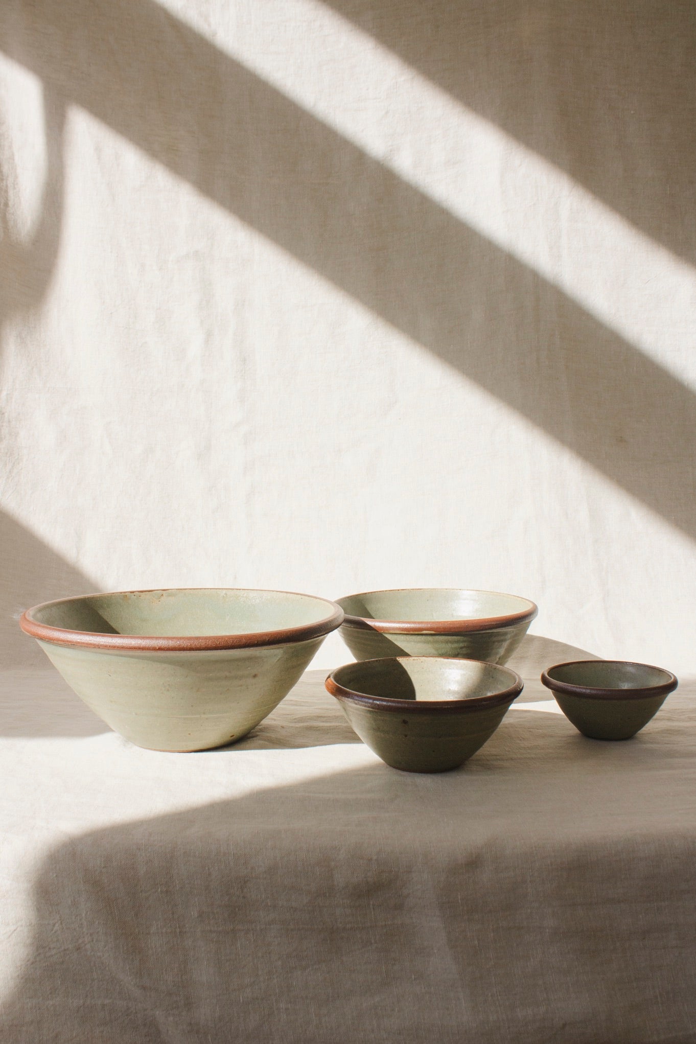 Leach Pottery Nesting Bowls | Four Sizes-Ceramic-Leach Pottery-X Large-Ash Green-Ondine Ash