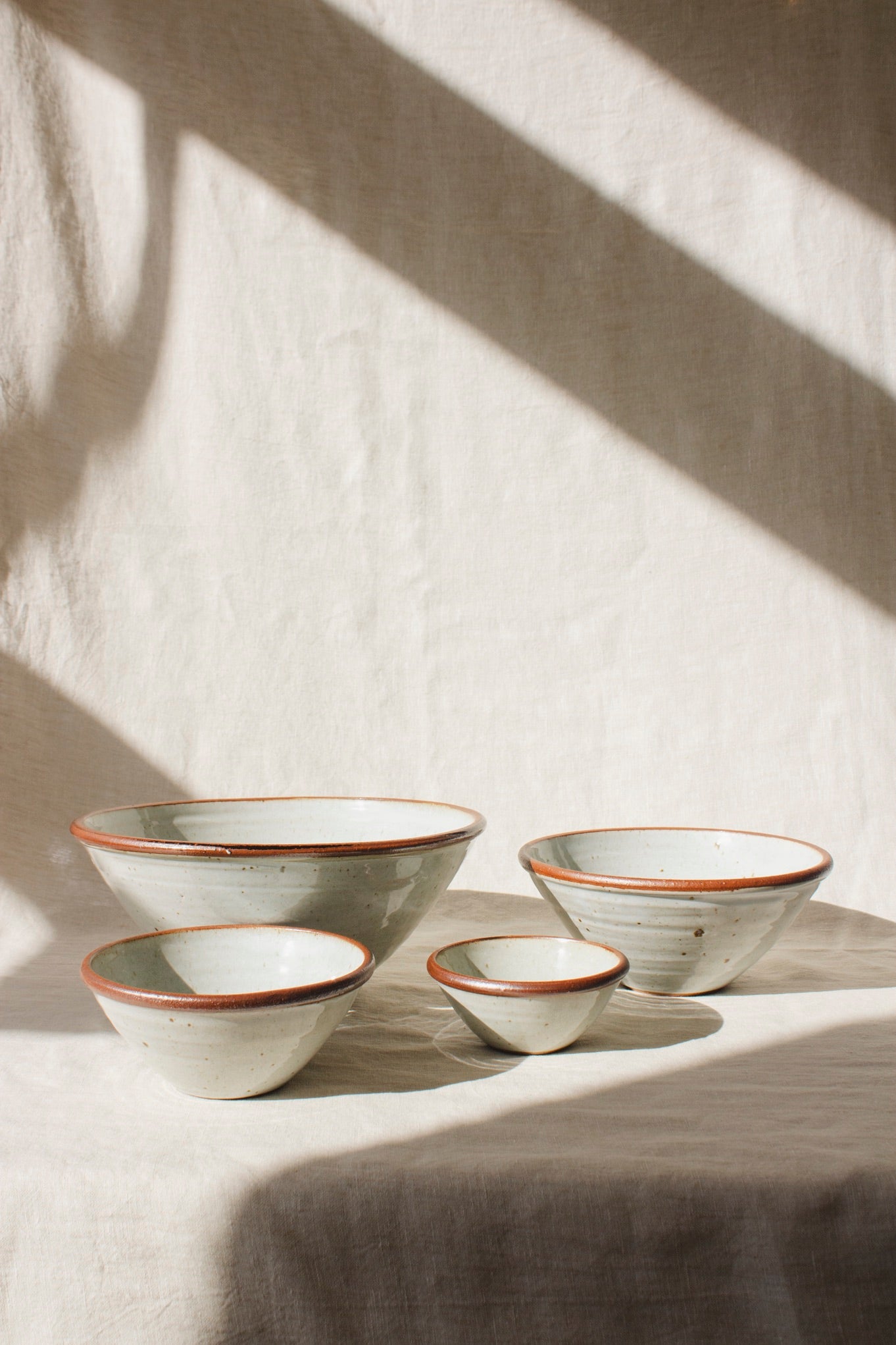 Leach Pottery Nesting Bowls | Four Sizes-Ceramic-Leach Pottery-X Large-Dolomite White-Ondine Ash