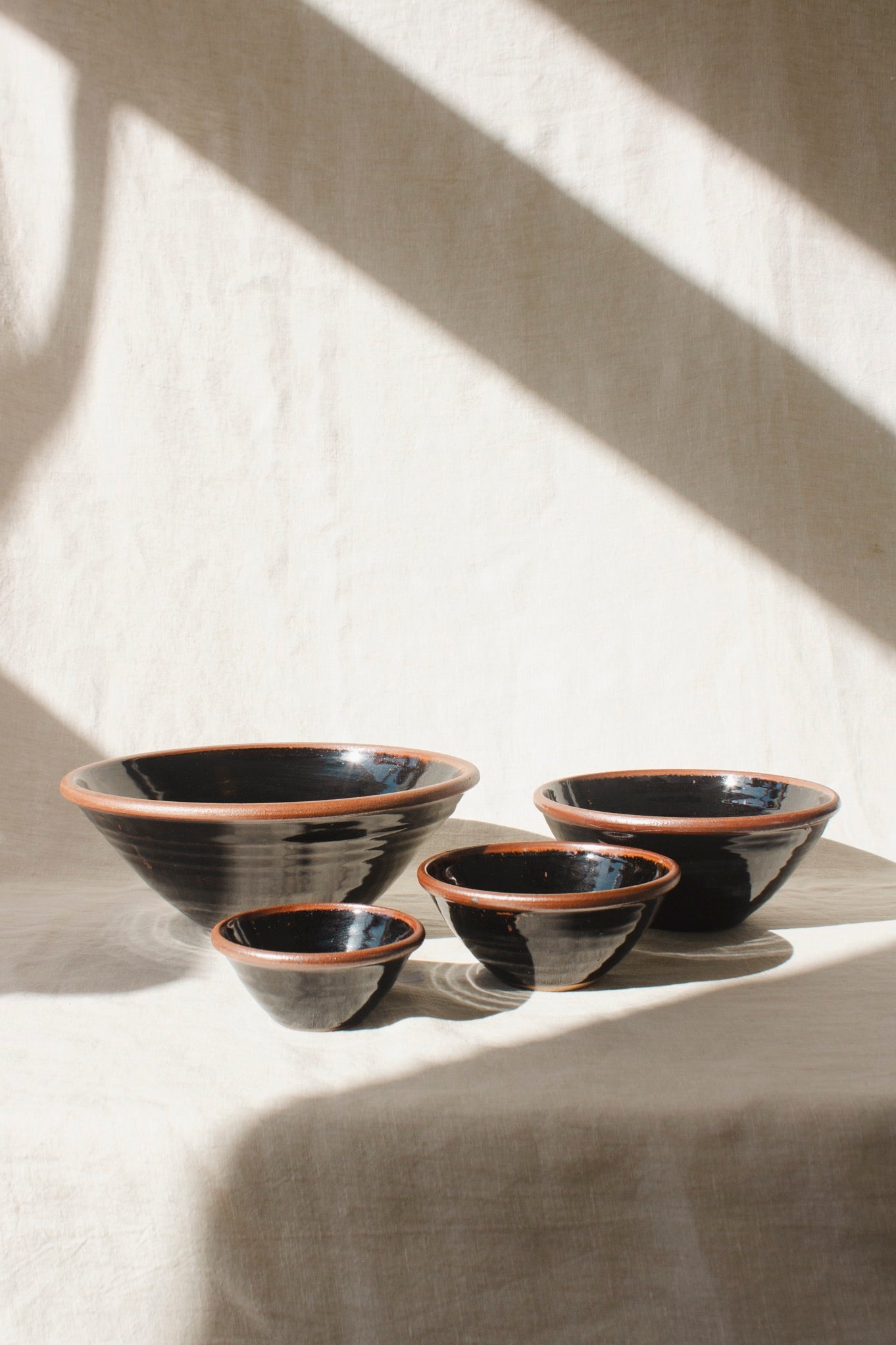 Leach Pottery Nesting Bowls | Four Sizes-Ceramic-Leach Pottery-X Large-Tenmoku Black-Ondine Ash