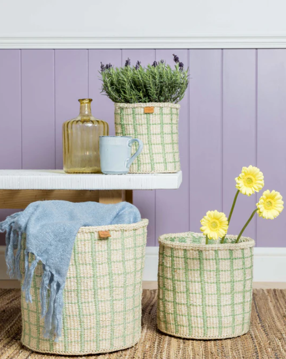 Sisal Basket | Green Check