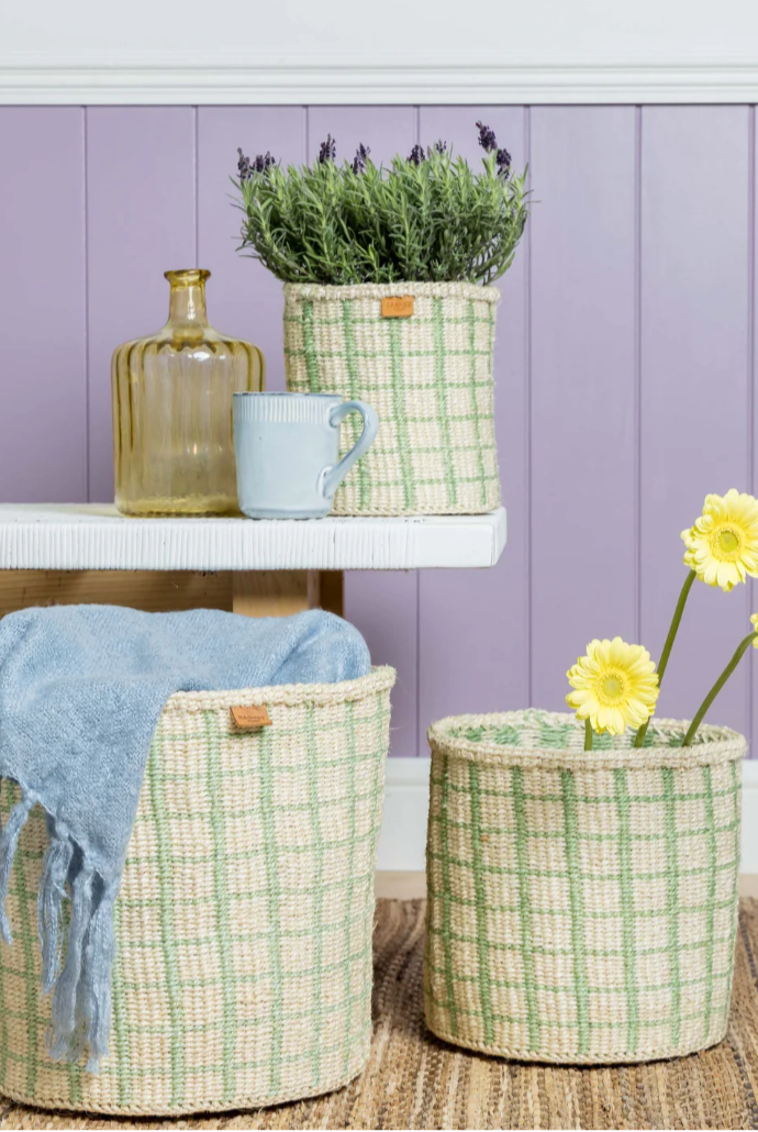 Sisal Basket | Green Check