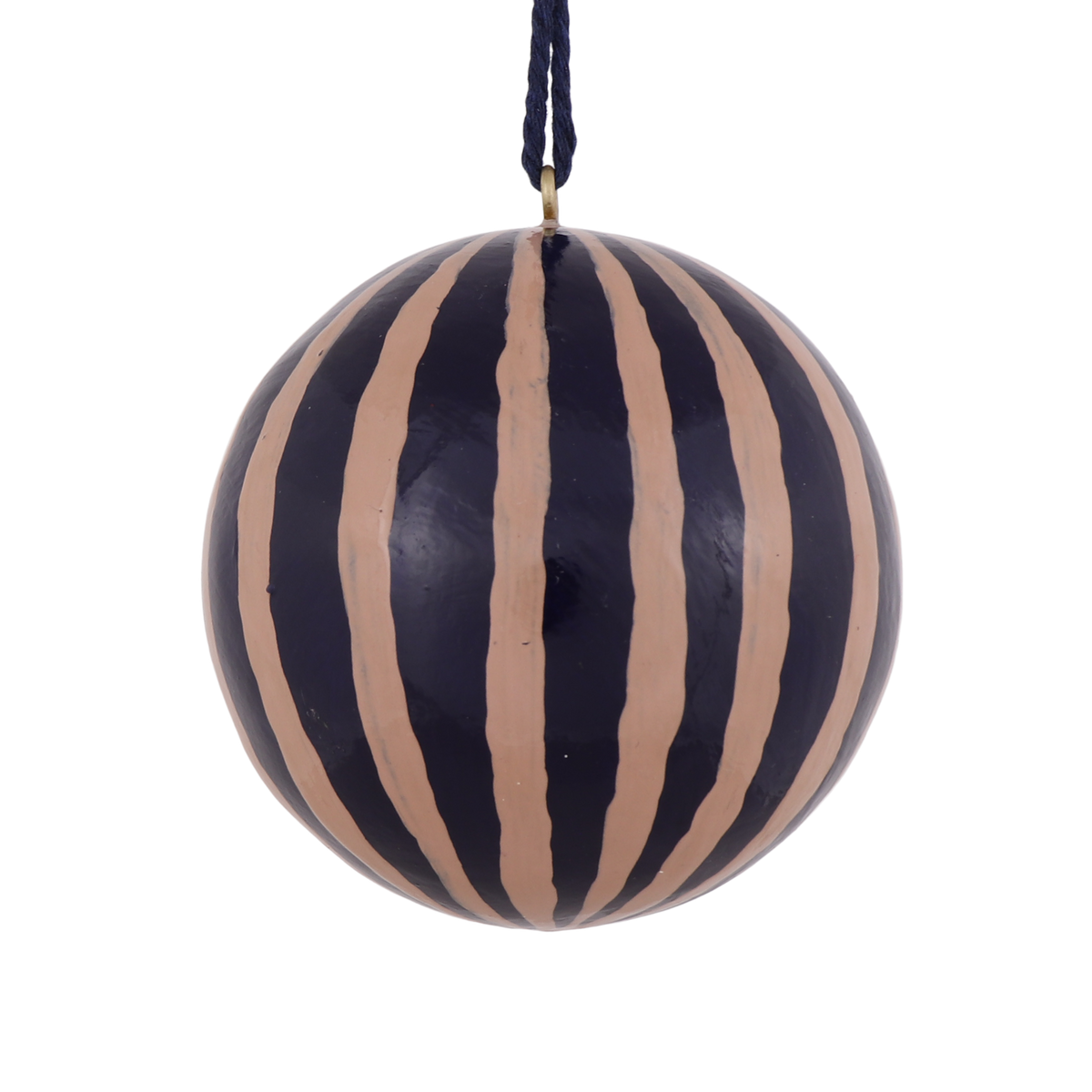 Stripe Papier Mache Bauble | Navy