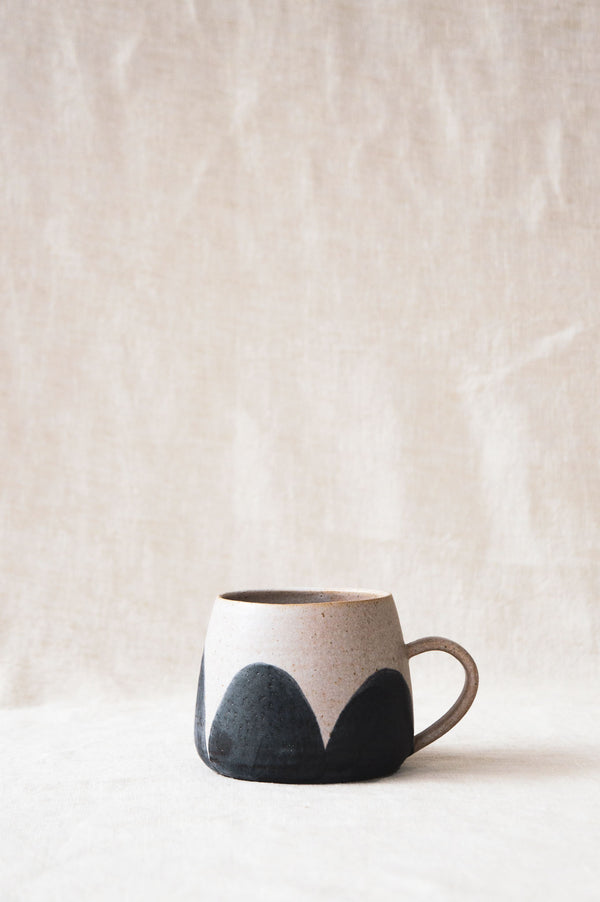 Black shapes stoneware Severnside mug studio photo by Ondine Ash, Falmouth