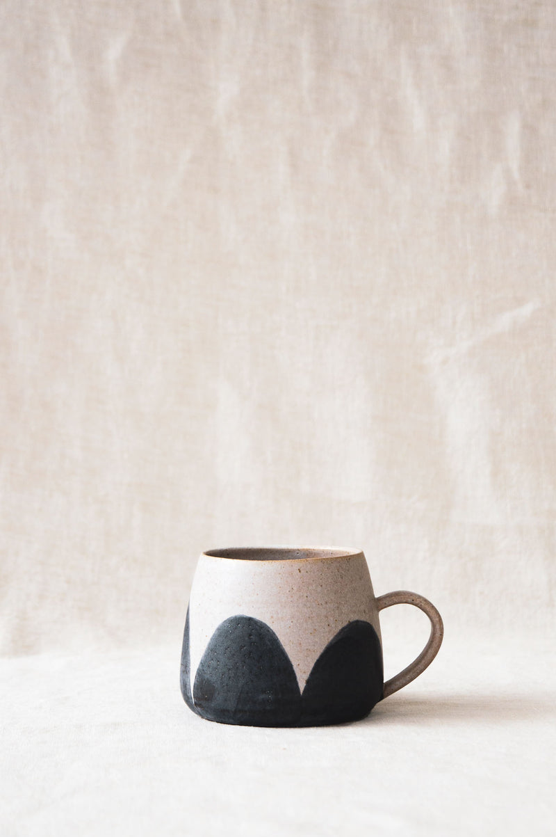 Black shapes stoneware Severnside mug studio photo by Ondine Ash, Falmouth