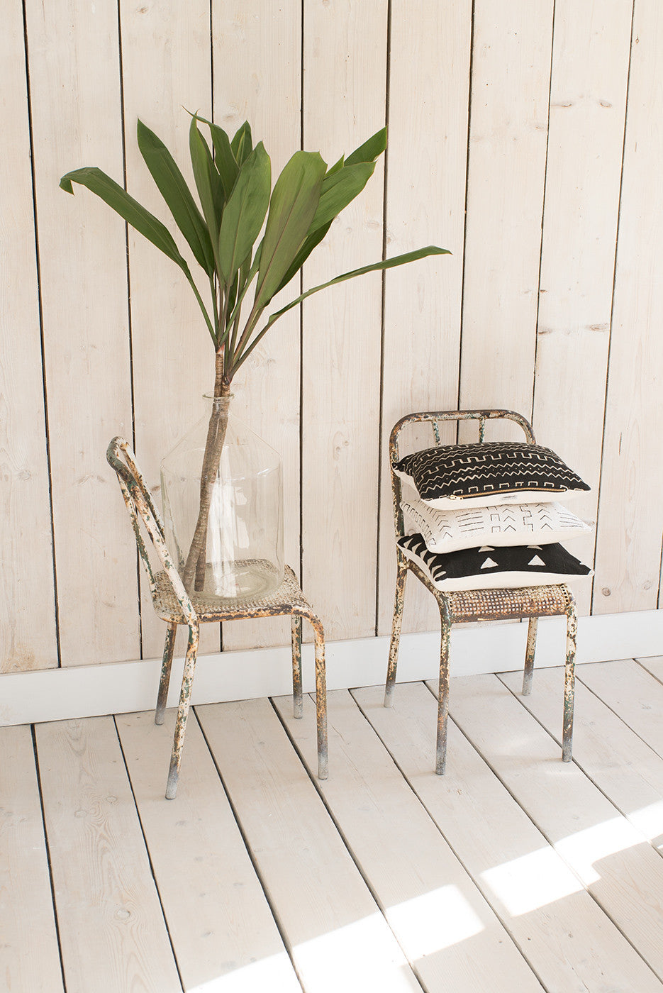 Emily White Mud Cloth Cushion-Cushion-Ondine Ash-Ondine Ash