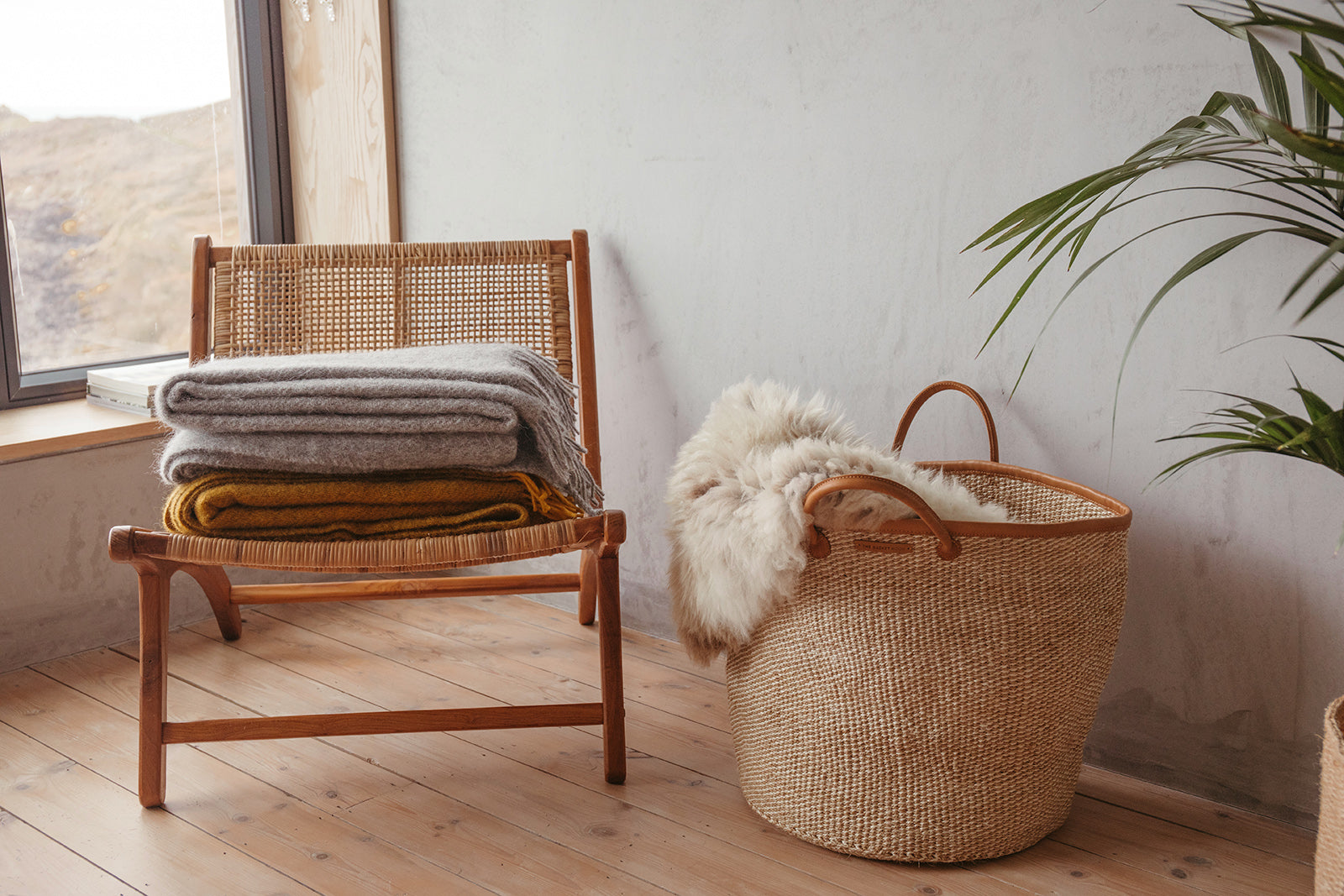 Sisal Basket with Leather Handles | Large-Basket-The Basket Room-Ondine Ash