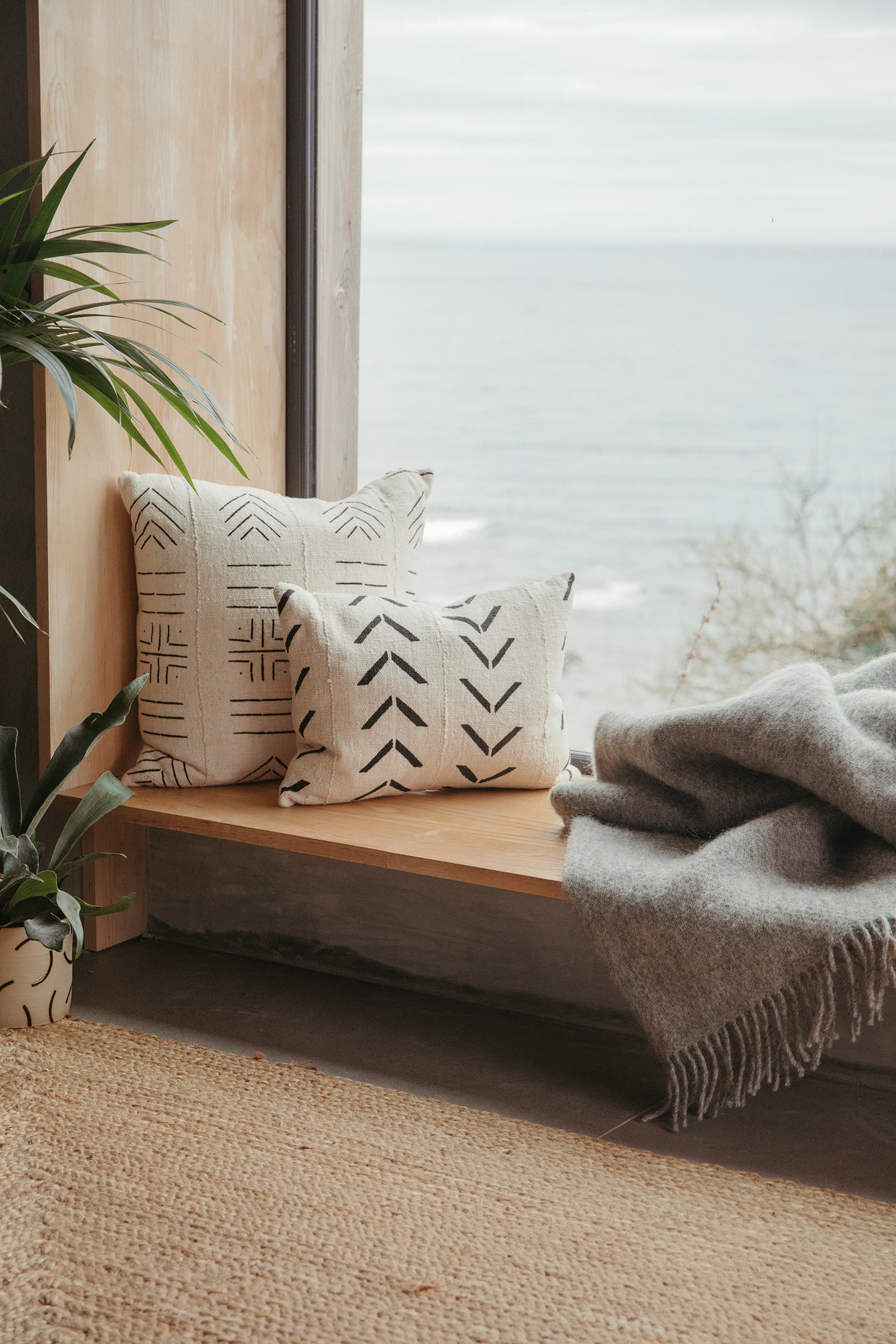 Esther White Mud Cloth Cushion-Cushion-Ondine Ash-Ondine Ash